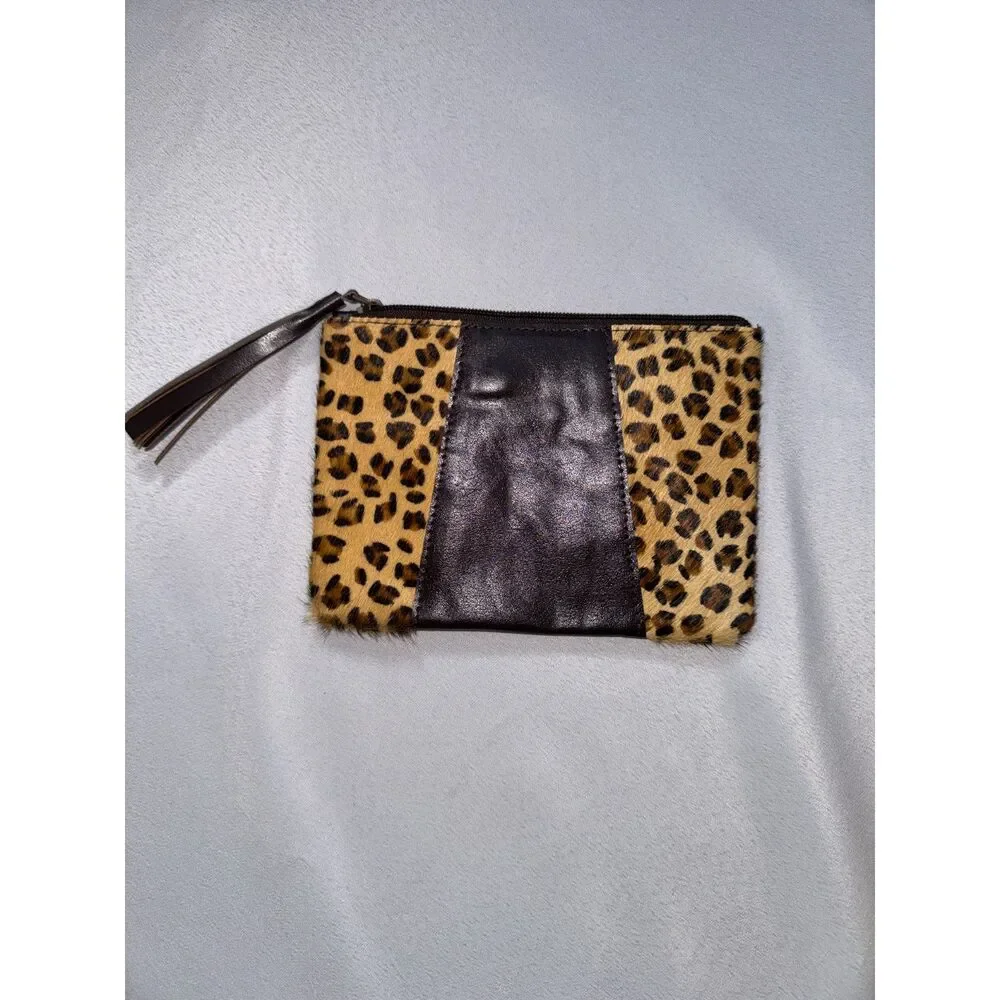 Crazy Heifer brown leather and calf hair Leopard print, small bag with tassel.